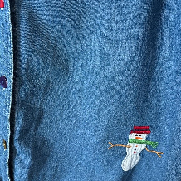 Coldwater Creek Winter Snowmen Chambray Button Up Womens Plus Size 1X - Picture 2 of 4